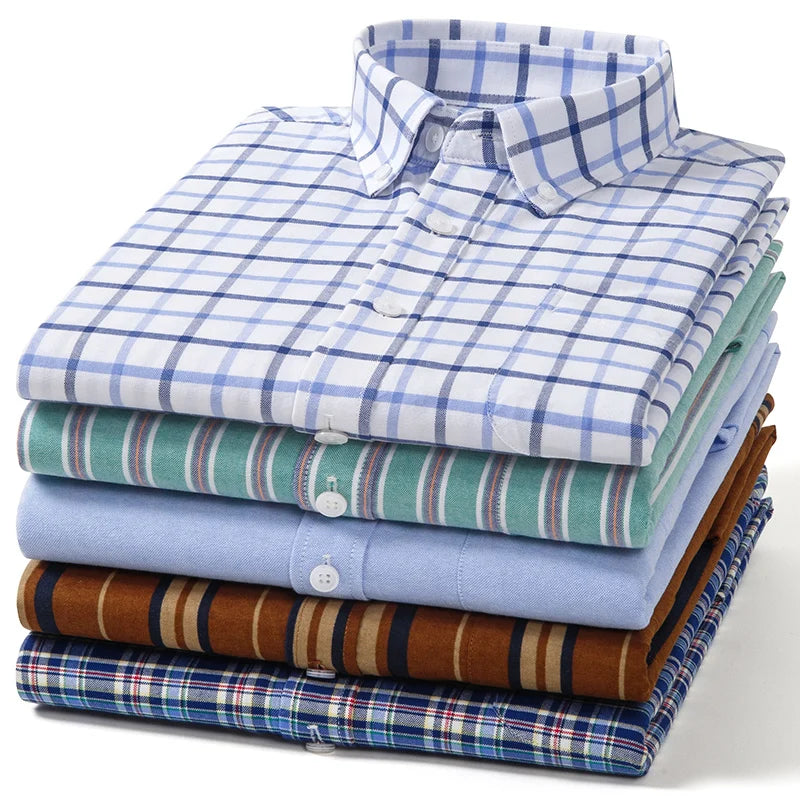 100% Pure Cotton Men Shirts Long Sleeve Dress Shirts Male Slim Social Business Blouse Solid Color Oxford Shirt 8XL 10XL 11XL