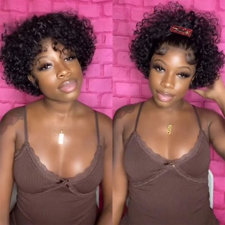 Short Pixie Cut Wigs Brazilian Human Hair Curly Wigs Cheap 13X1 Transparent Lace Wig Preplucked Hairline Wigs For Black Women