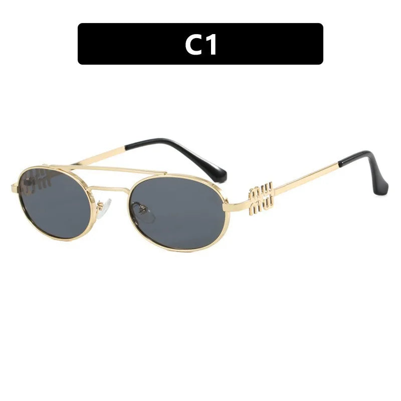 1PC Fashionable Metallic Double Beam Elliptical Sunglasses for Women New Versatile and Personalized Sunglasses for Spicy Girls