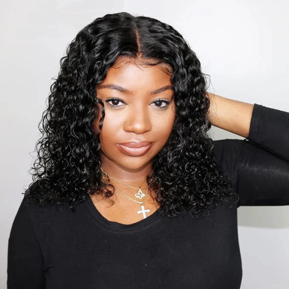 250 Density Glueless Kinky Curly Bob Wig Lace Frontal High Quality Wear And Go 100% Human Hair Wigs Pre Plucked 13X6 Deep Water