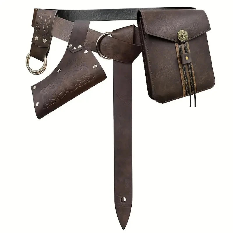 Renaissance Medieval Belt Skirt Hiking Viking Horn Design Leather Cover for Dagger And Sword Frog Accessory