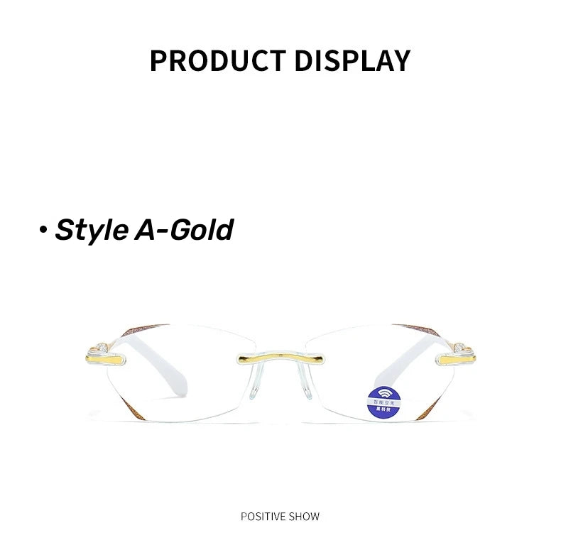 High Definition Lens Reading Glasses Women's Trendy Rimless Anti Blue Light Farsighted Eyewear Prescription Diopter Eyeglasses