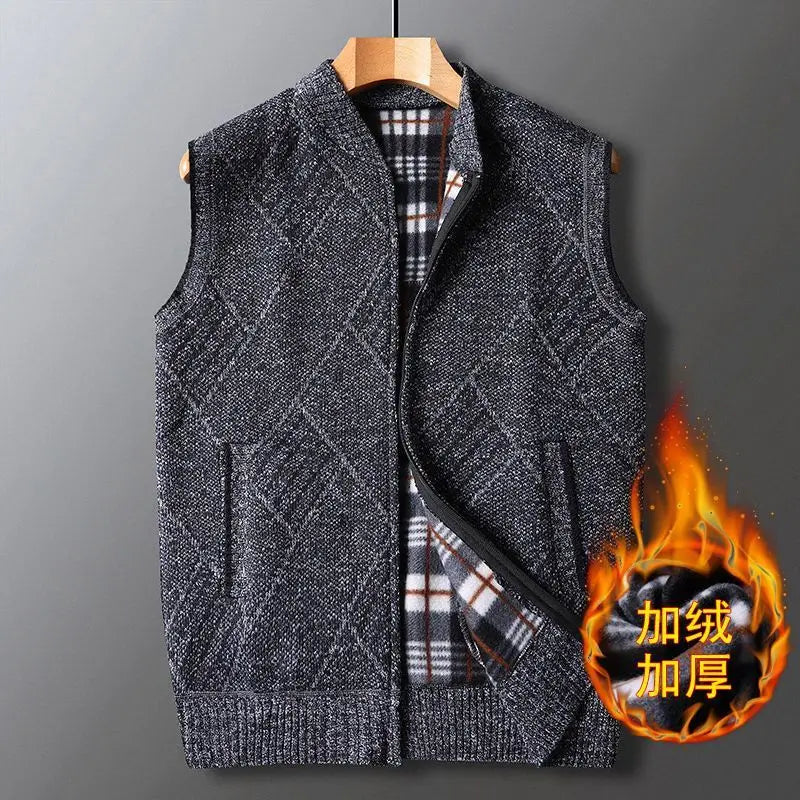 Winter Plus Velvet Thick Wool Vest Thick Knitted Cardigan Chopped Shoulder Vest
