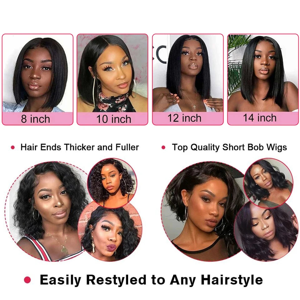 Wear Go Glueless 13x4 Bone Straight Bob Wig Lace Front Human Hair Wigs For Women Brazilian HD Transparent Lace Frontal Wig 180%