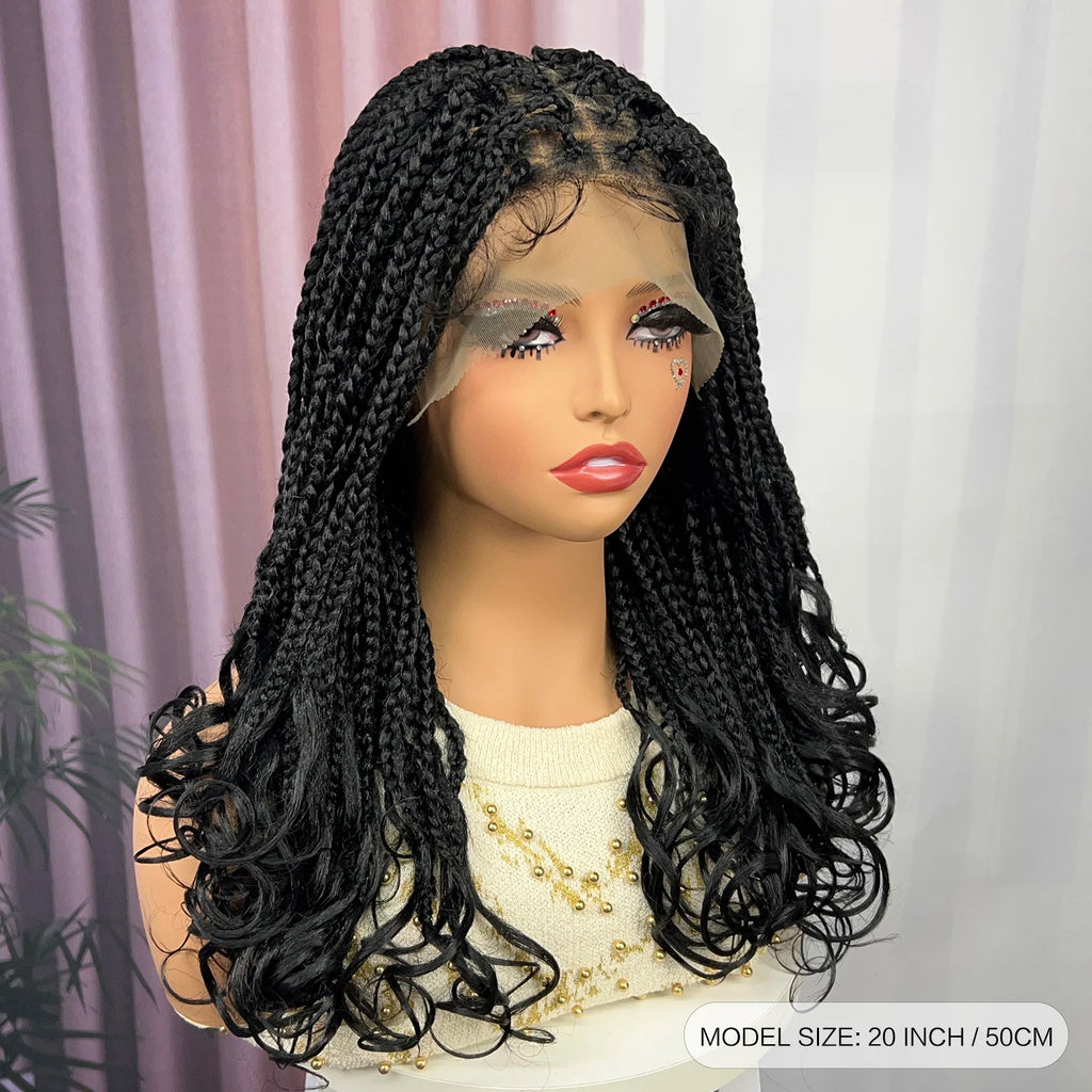Ombre Synthetic Lace Front Square Knotless Box Braided Wig with Wavy Ends Lace Frontal Braids Wig with Baby Hair for Black Women