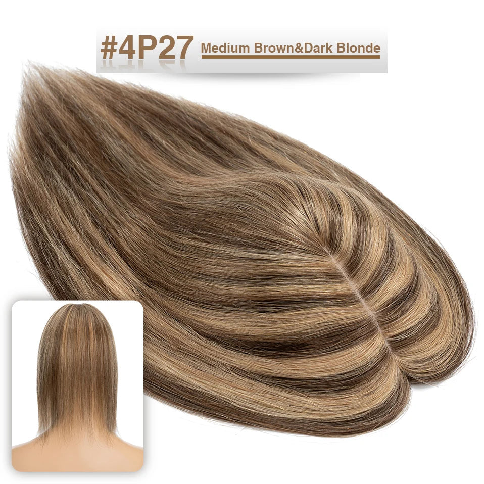 S-noilte 7x13cm Real Hair Toppers Silk Base Natural Hair Wig 100% Human Hair Prosthesis woman Brown Wigs Clip In Hair Extensions