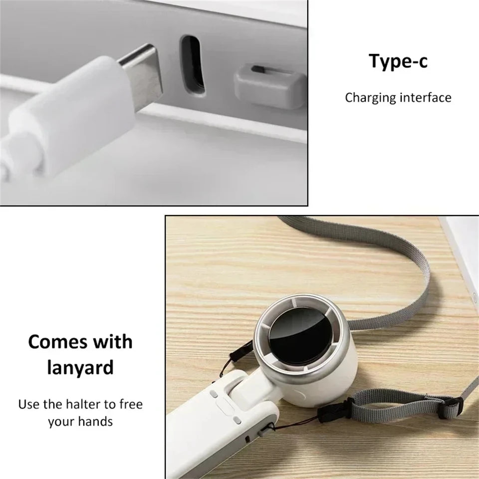 MEUYAG Portable 3-in-1 Turbo Handheld Fan, 5 High-Speed Settings, 3600mAh Power, Digital Screen, Foldable USB/Type-C Charge