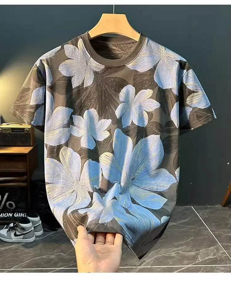 Loose Short-sleeved Thin Versatile Top Short-sleeved T-shirt for Men Summer Thin Full-body Printed Casual Breathable Trendy
