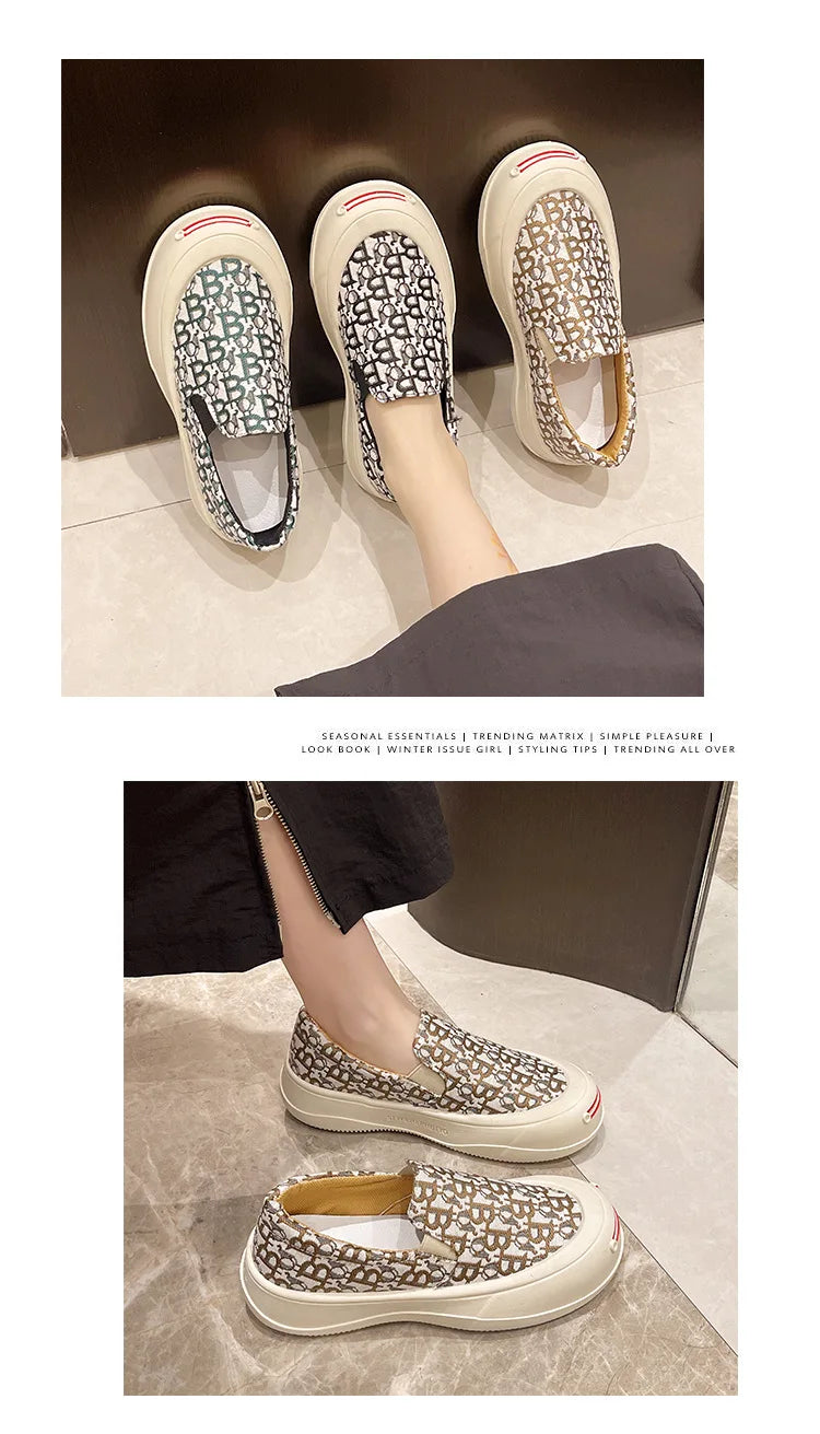 Fashion Designer Women's Platform Sneakers Casual Comfortable Ladies Flat Canvas Shoes Girls Letter Printing Slip-on Loafers