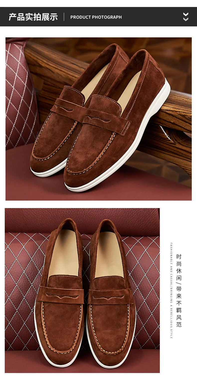 British Style Men Cow Suede Leather Loafers Classic Outdoor Walking Shoes Fashion Genuine Leather Slip-on Flats Soft Man Loafers