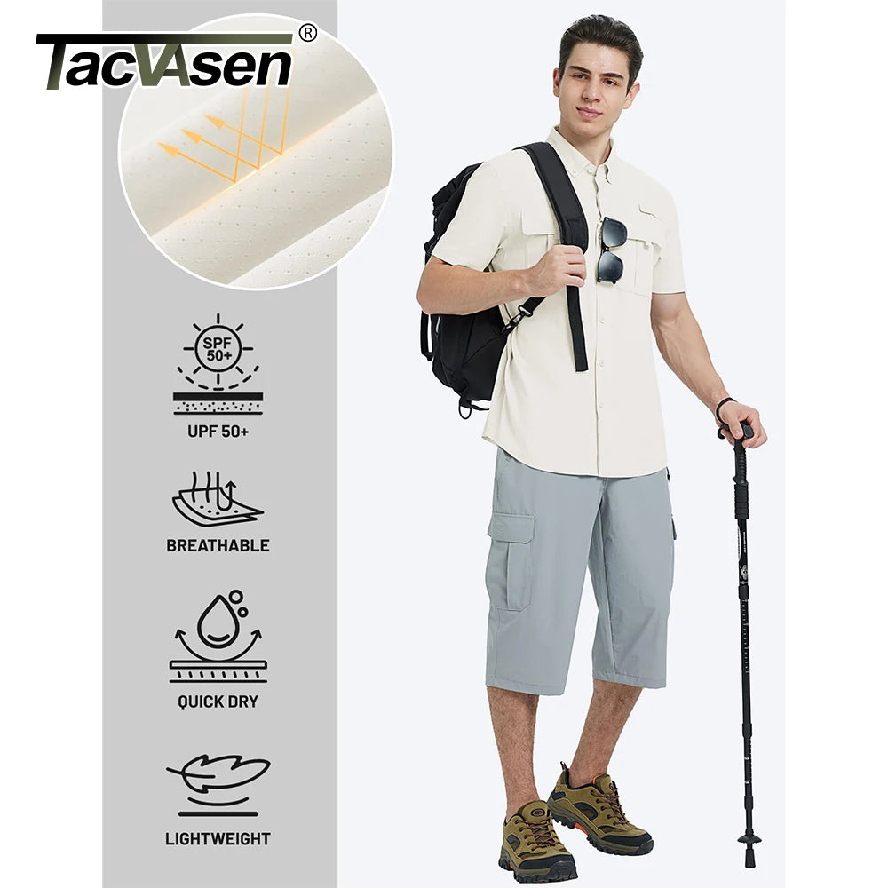 TACVASEN Men‘s Short Sleeve Sun Protection Shirt UPF 50+ Lightweight Quick Dry Fishing Hiking UV Shirt with Pockets for Men