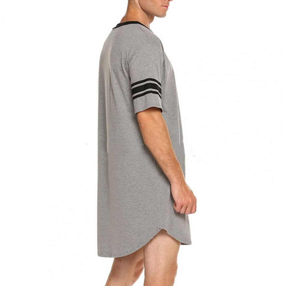 Men Summer Top Color Matching Men Loungewear Long Style Short Sleeve V Neck Home Clothes Striped Print Sleeping Clothes For Men