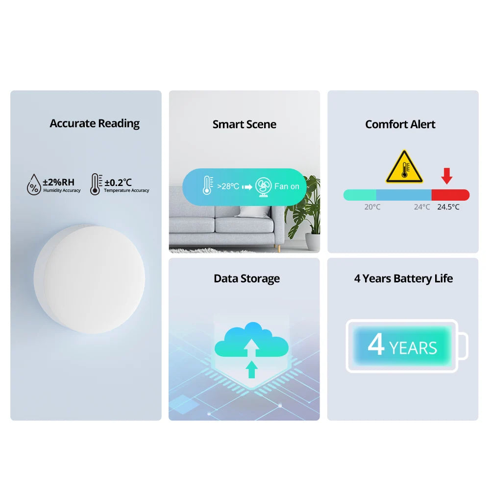SONOFF SNZB-02P Zigbee Temperature and Humidity Sensor Smart Home Comfort Alert High Accuracy & Fast Refresh Need Zigbee Hub