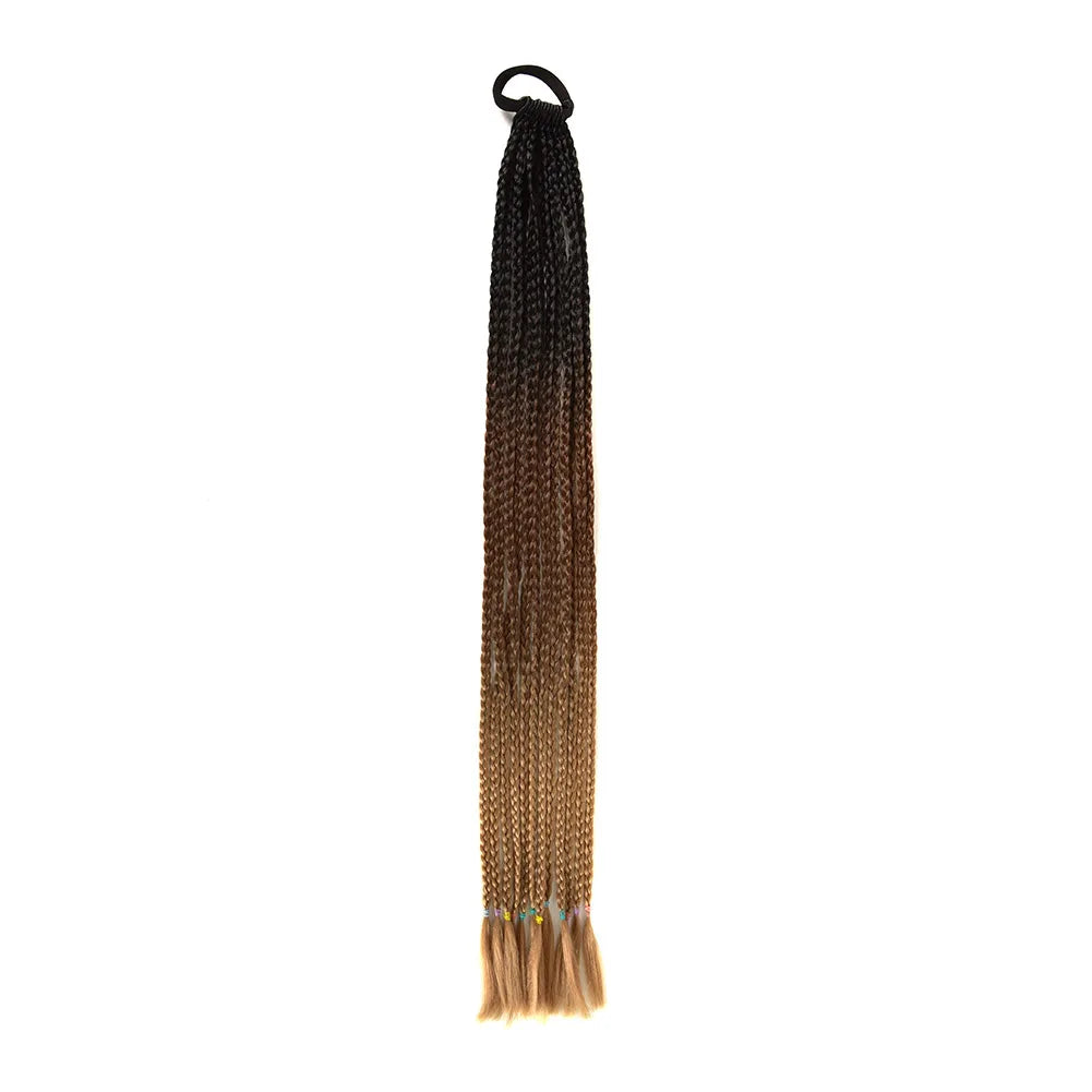 24inch Rubber Band Crochet Mixed Box Braids Plaited Ponytail Synthetic Gradient Dirty Braided Ponytail Hair Extensions for Kids
