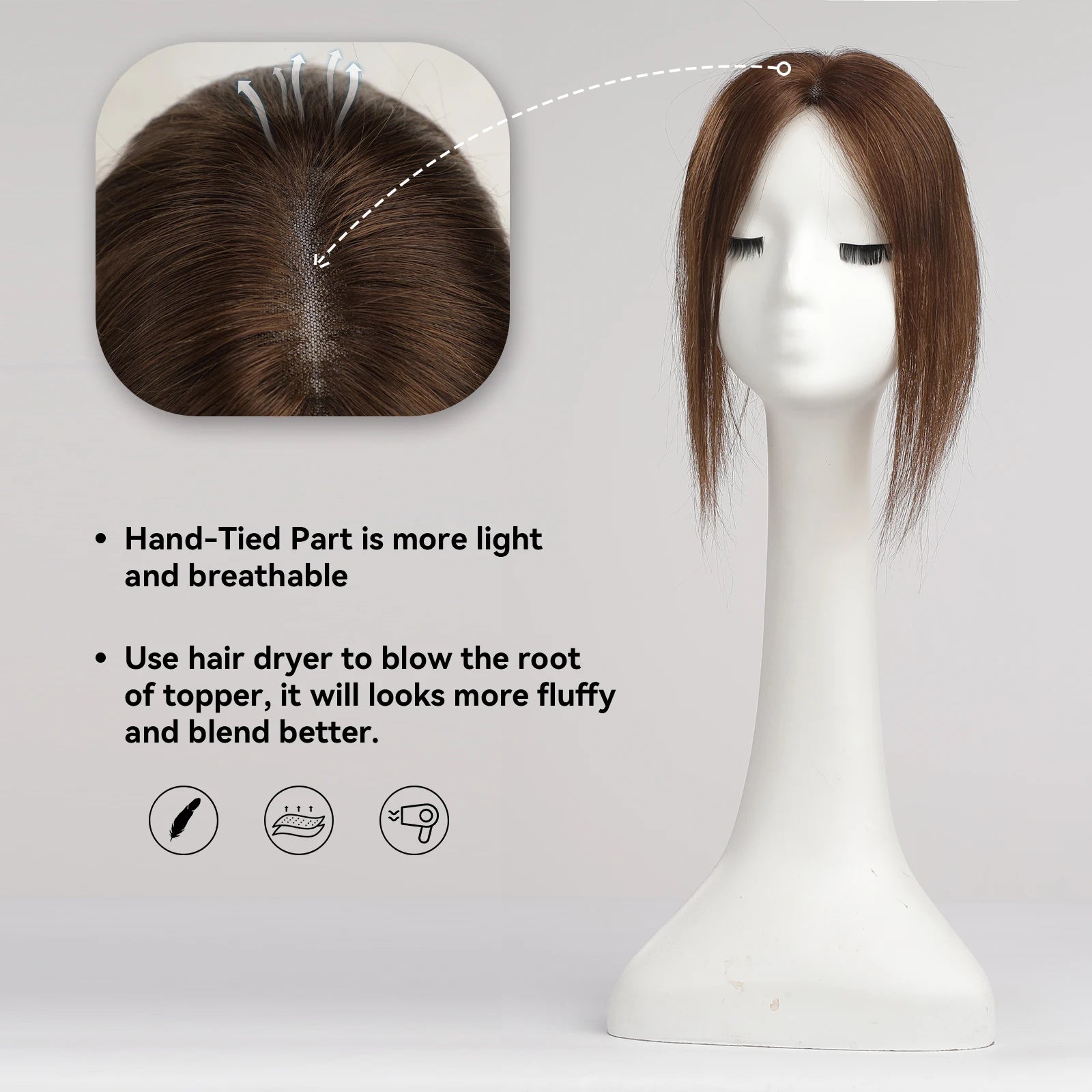 Chocolate Brown Remy Human Hair Toppers 12inches Straight Topper Lace Base Clips in Hair Human Hair Pieces Extensions for Women