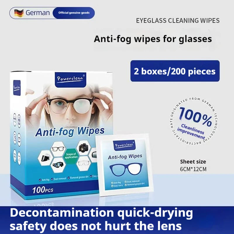 100Pcs/Box Glasses Cleaner Wet Wipe Disposable Anti Fog Misting Dust Remover Cleaning Lens Wipes Sunglasses Phone Screen