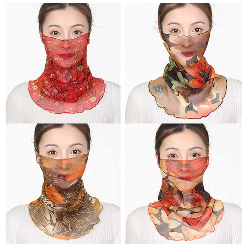 Fashion Summer Chiffon Neck Collar Silk Scarf Women Sunscreen Face Mask Headscarf Bandana Cycling Anti-uv Multi-function Scarves