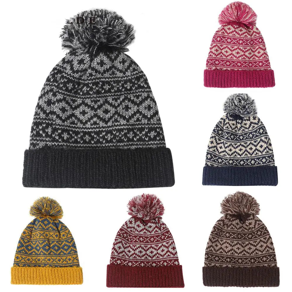 Ourdoor Winter Warm Mens Pom Pom Hat Knitted Beanie Cap Cable Bobble Hat Pom Wooly Cap