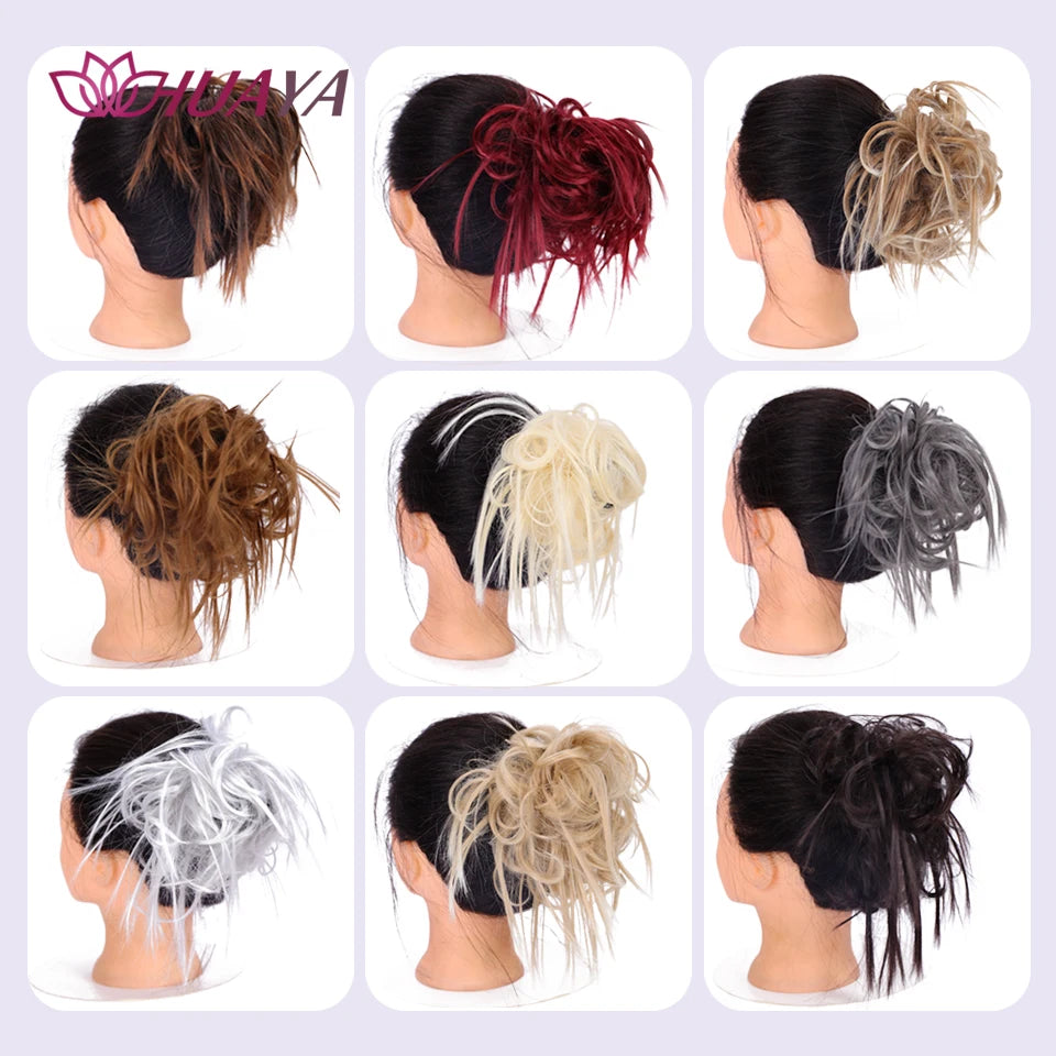 HUAYA Synthetic Chignon Donut Messy Hair Bun Hairpiece Elastic Hair Scrunchies Fake Hair Pieces For Women Black Brown Gold