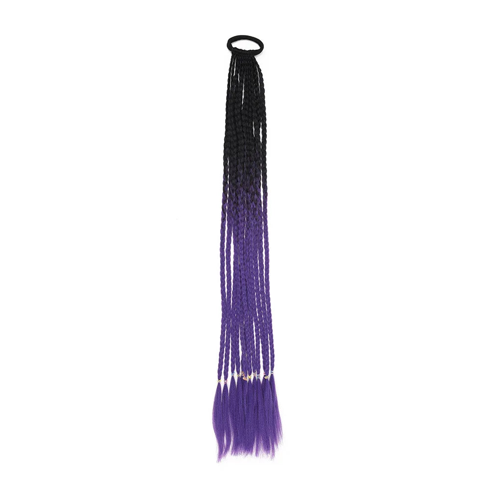 24inch Rubber Band Crochet Mixed Box Braids Plaited Ponytail Synthetic Gradient Dirty Braided Ponytail Hair Extensions for Kids