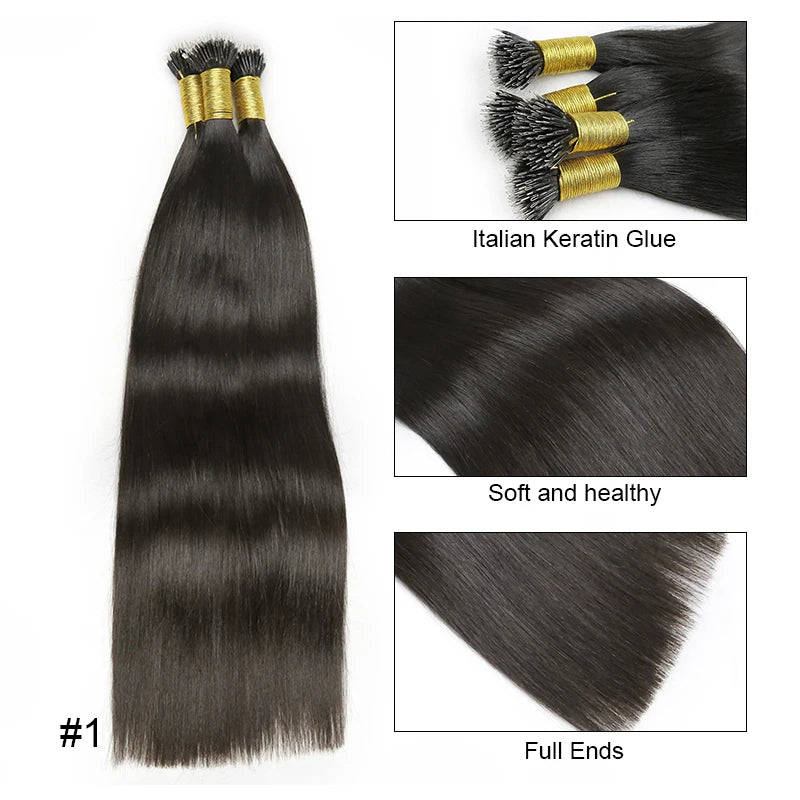 Straight Nano Rings Hair Extension 100% Natural Human Hair Extensions 0.8g/1g/ Strand 50pcs Fusion Hair Extension Ombre Blond