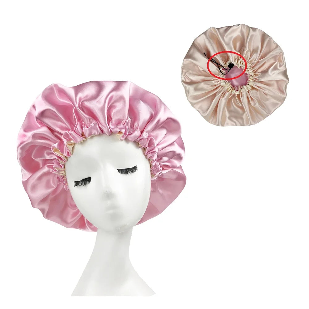 New Solid Women Satin Bonnet Fashion Stain Silky Big Bonnet for Lady Sleep Cap Headwrap Hat Hair Wrap Accessories Wholesale
