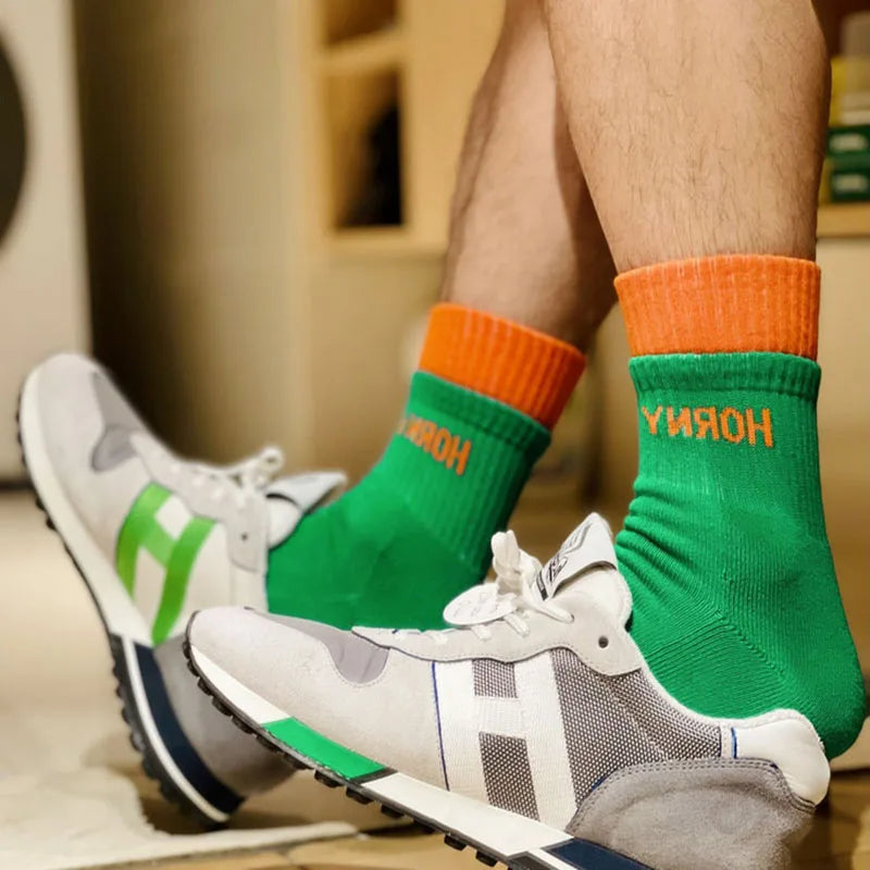 Socks Men Calcetines Hombre Basketball Socks Meias Masculina Casual Fashion Cotton Sock Sweat Sport Middle Tube Letter Socks