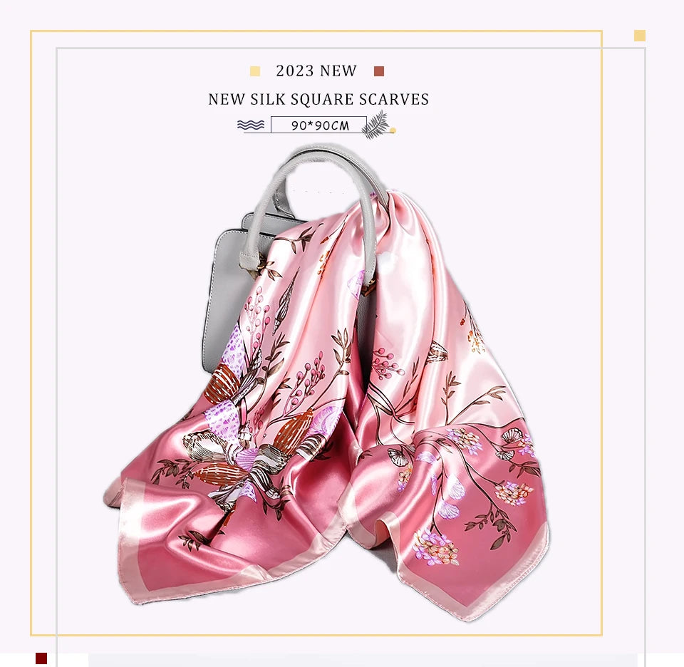 BYSIFA| Blue Pink Silk Women Scarf Spring Fashion Chinese Style Elegant Square Scarves Shawls Fouldard Fall Winter Scarves Wraps