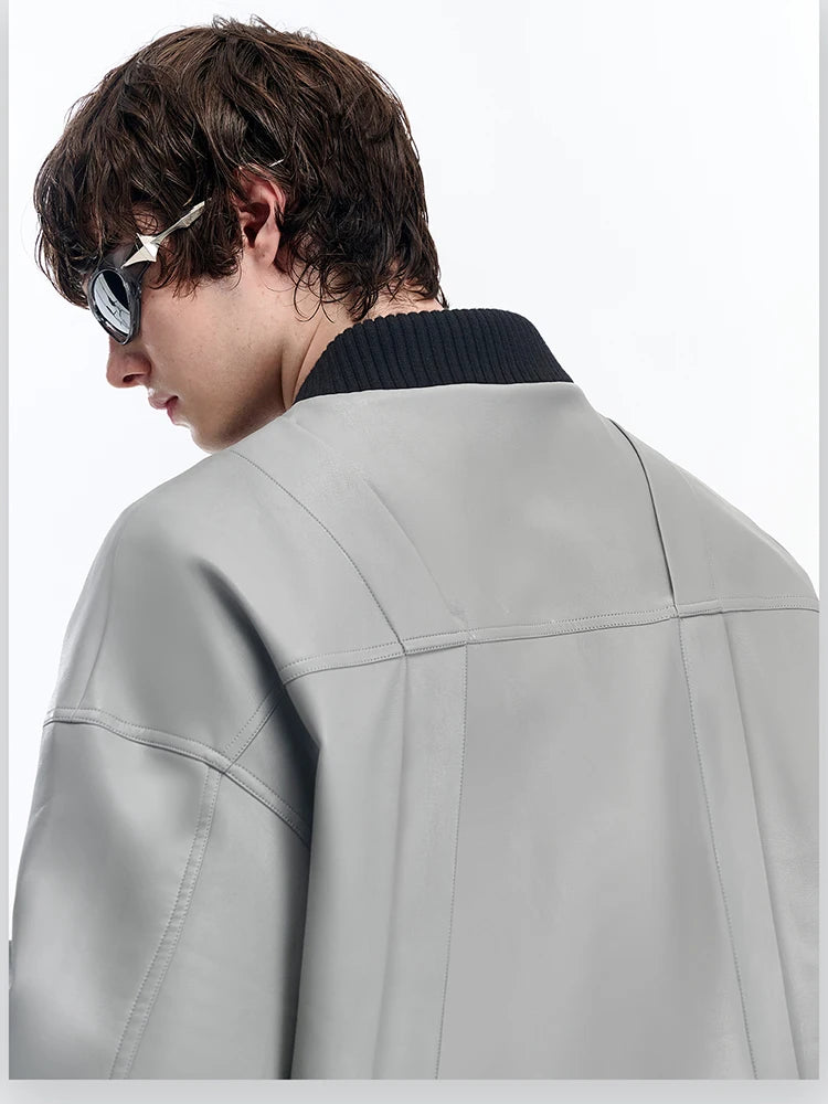 Mauroicardi Spring Autumn Cool Handsome Pu Leather Bomerb Jacket Men Zipper Runway European Fashion Luxury Designer Clothes 2025