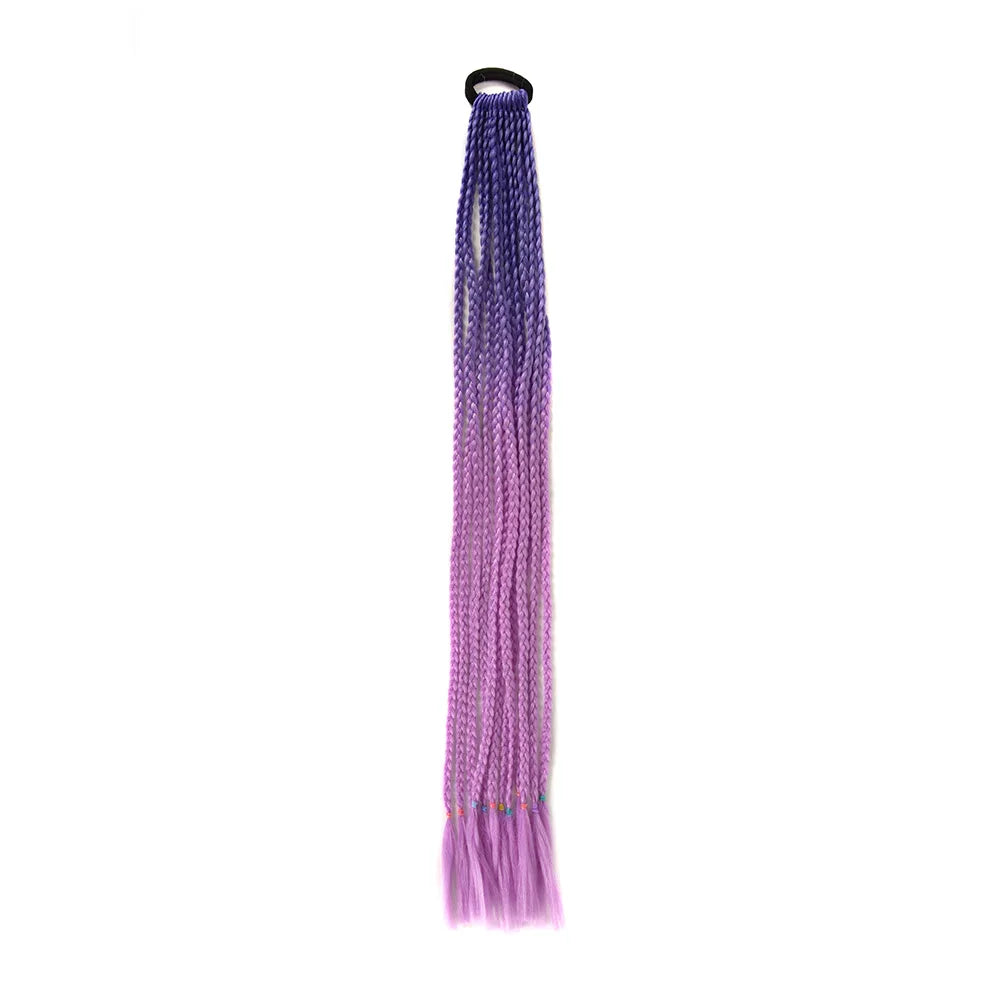 24inch Rubber Band Crochet Mixed Box Braids Plaited Ponytail Synthetic Gradient Dirty Braided Ponytail Hair Extensions for Kids