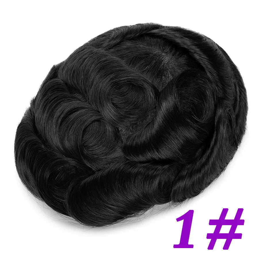 Men Toupees Real Hair Replacement Systems Thin Skin base Indian Human Remy Hair Toupee with Tapes Hairpiece Male Wig Touchcolor