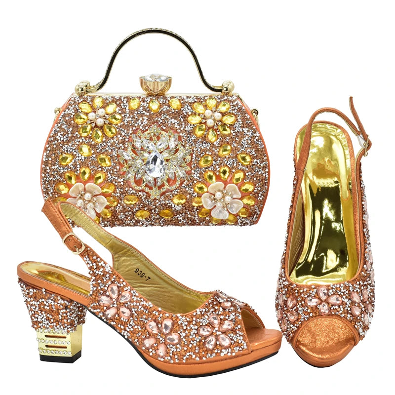 Latest Shoes and Bag for Party Wedding Plus Size Women Shoes 43 High Heels Sexy Ladies Luxery Shoes Women Dress Pumps with Purse