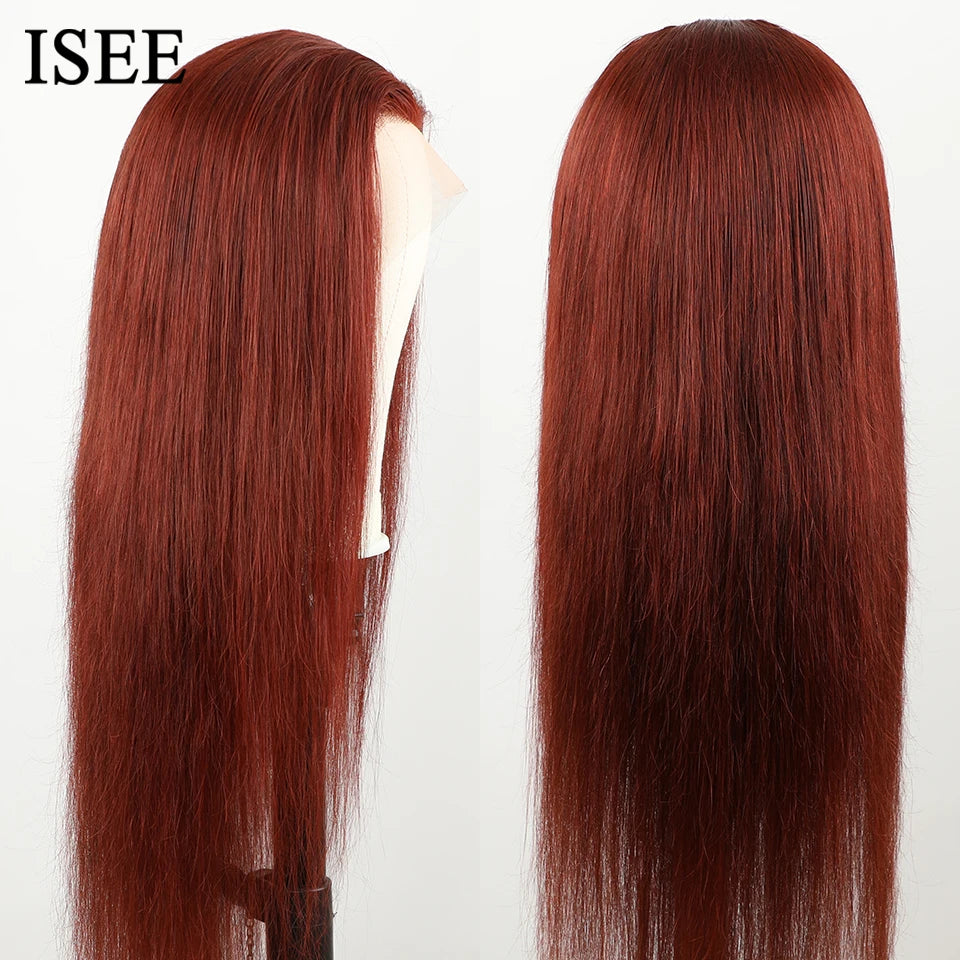ISEE Hair Wig Colored Lace Front Wigs Malaysian Straight Chocolate Brown Human Hair Reddish Brown Lace Closure Wigs 99j Burgundy