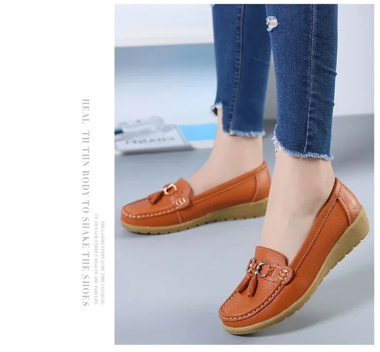 Spring Summer Breathable Casual Loafers For Women Platform Leather Comfort Wedge Moccasins Ladies Vulcanized Sneakers 44