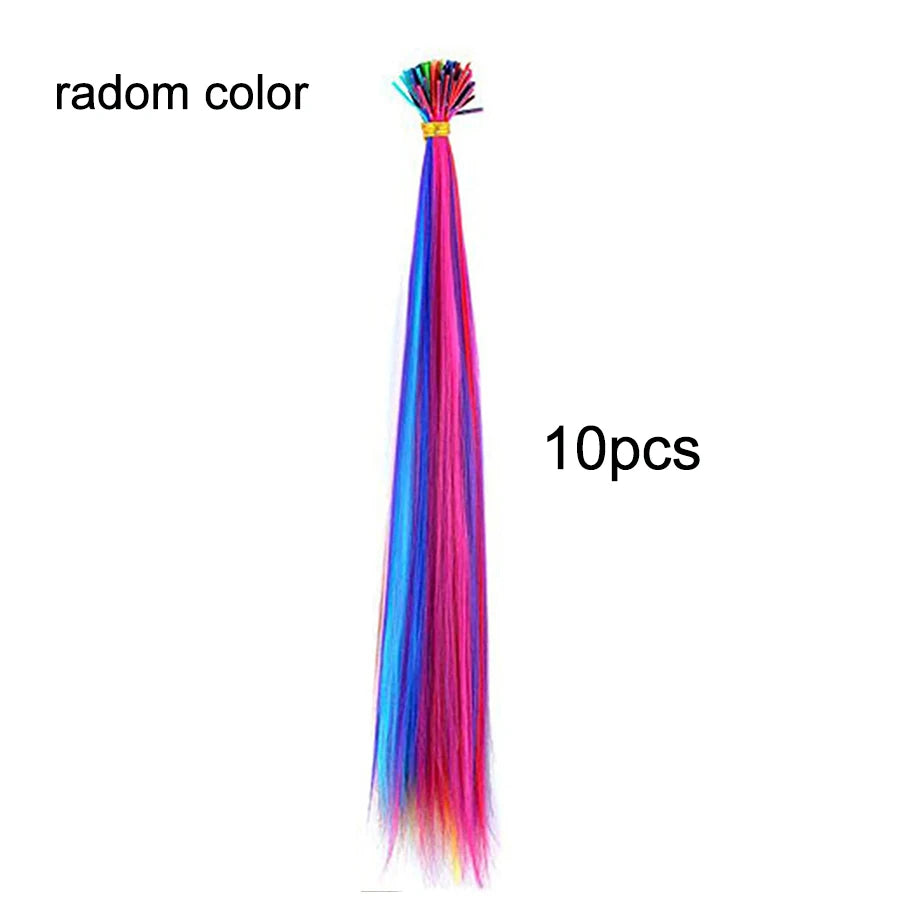 20" Rainbow Synthetic Hair Extensions Kit 10PCS Colored I-Tip Extensions with Micro Beads Hook Needle for Women Kids Cosplay