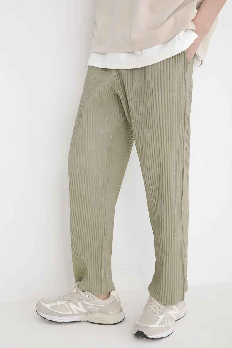 Pleats Pleated Commuter Pants Men's 2024 Autumn New Draped Elastic Trousers Casual Japanese Men Solid Color Nine Minute Pants
