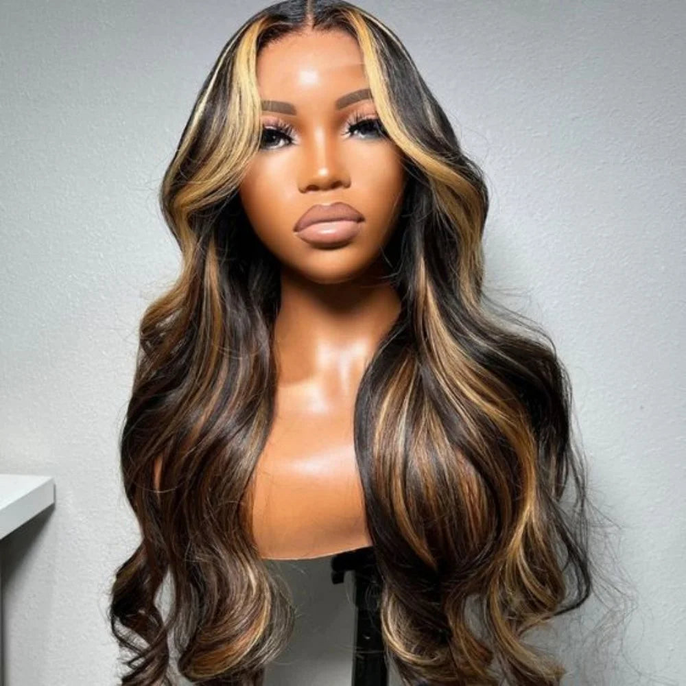 Black With Red Highlight Wig Synthetic Lace Front Wig 13X4 Pre plucked Hairline With BabyHairWomen's Wig with Density Lace Front