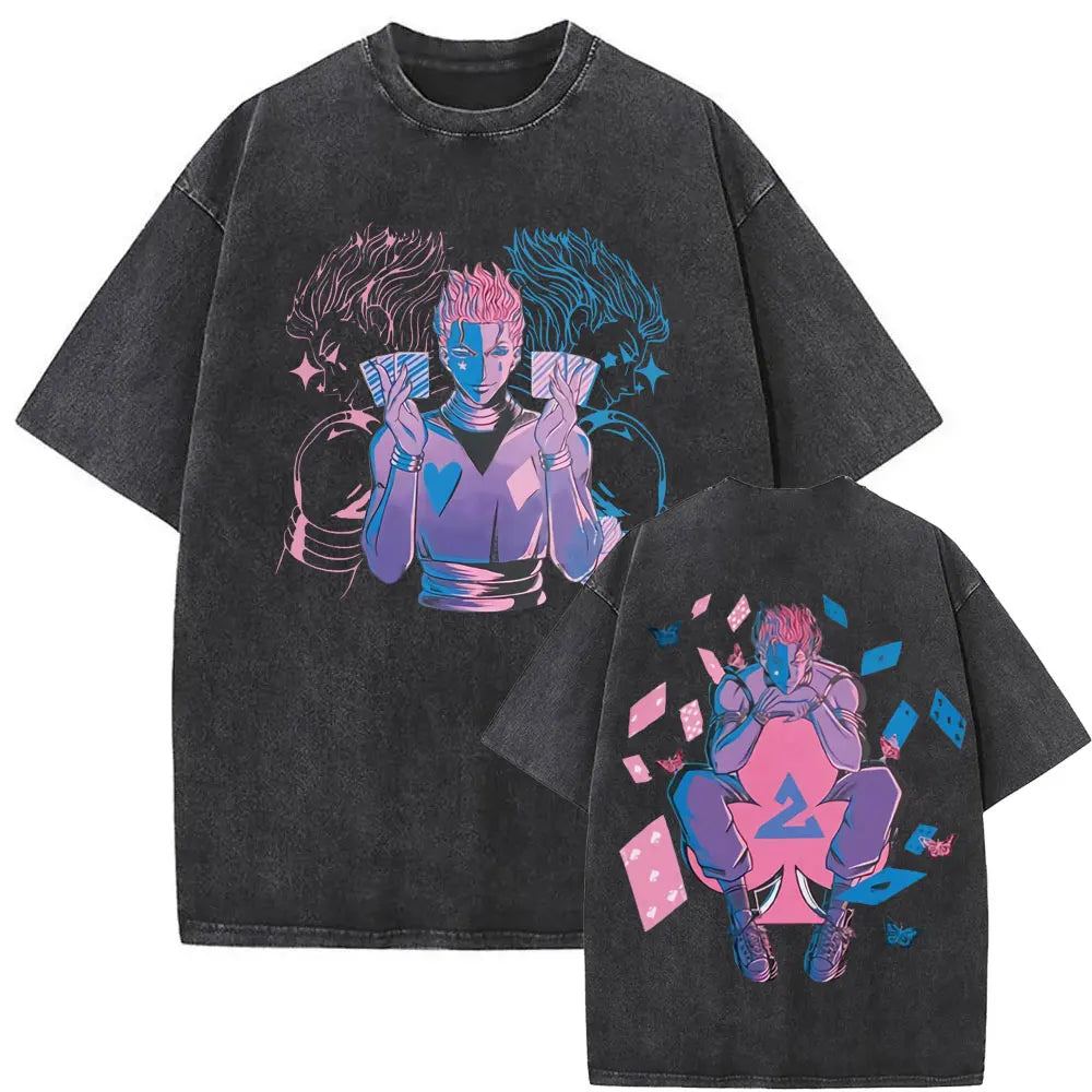 Washed Vintage Anime Hunter X Hunter T-shirt Killua Zoldyck Graphic T Shirt Men Women Clothing Casual Oversized Crewneck Tshirt