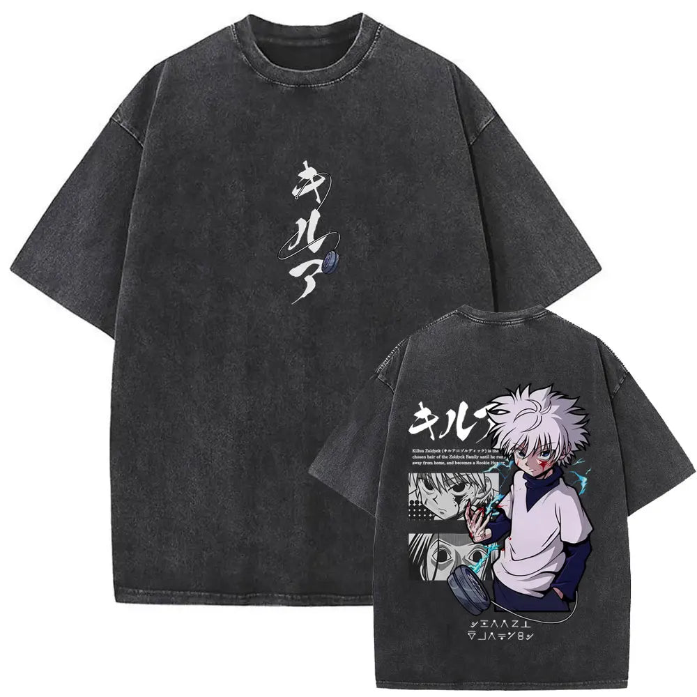 Washed Vintage Anime Hunter X Hunter T-shirt Killua Zoldyck Graphic T Shirt Men Women Clothing Casual Oversized Crewneck Tshirt