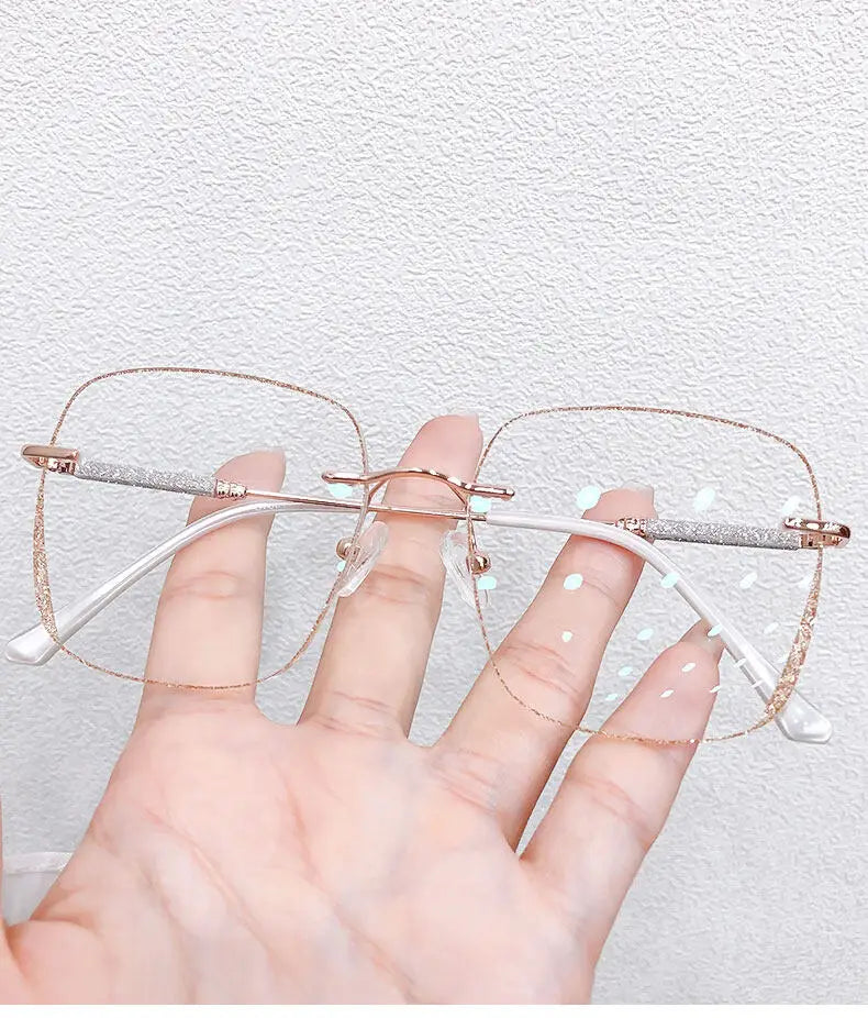 Anti Blue Light Myopia Glasses Women Eyeglasses Computer Glasses with Diopters 0 To -4.0 Shiny Rimless Frame Glasses