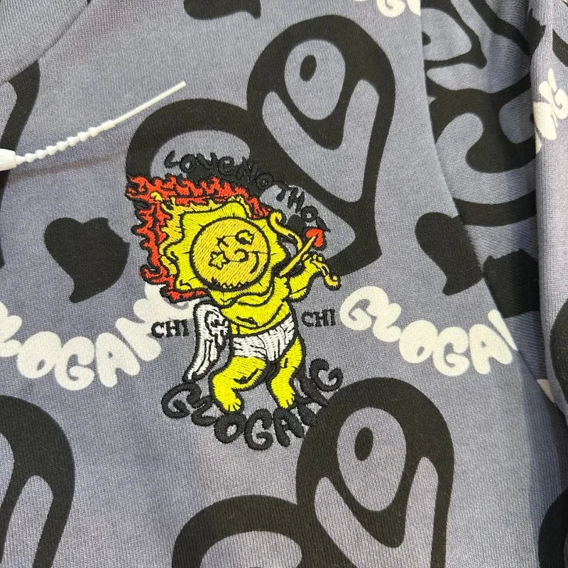 Unisex Glo Gang Zip Hoodie Cartoon Graphic Print Street Style Cozy Casual Wear