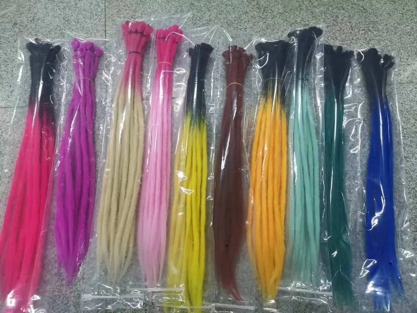Dreadlocks Extensions Thin 0.7cm Width Synthetic Crochet Braids Hair Dreads Fake Hair Ombre Mint Green Reggae Hip Hop Style Pink