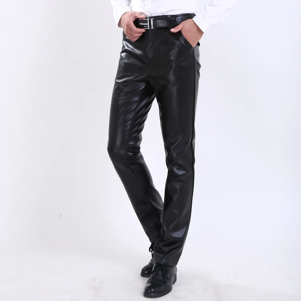 Autumn and Winter Slim Mens Leather Pants Tight Motorcycle Fashion Simple Hipster PU Leather Pants for Men