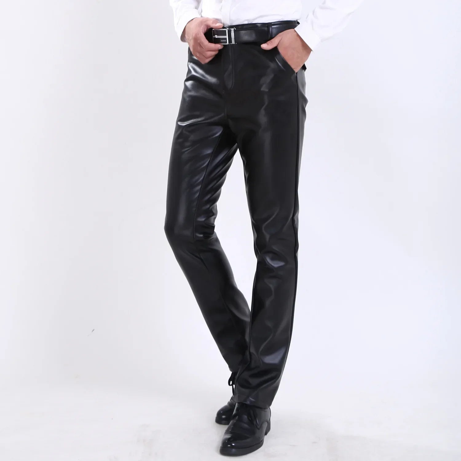 Autumn and Winter Slim Mens Leather Pants Tight Motorcycle Fashion Simple Hipster PU Leather Pants for Men