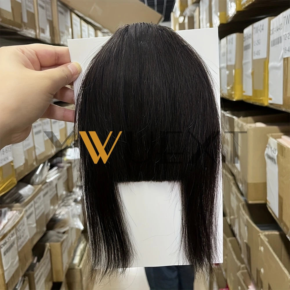 YWUEXT Blonde Clip-In Bangs Human Hair Pieces Real Natural Staight Hair 8 inch Bangs Clips in Fringe Bangs Hairpiece for Women