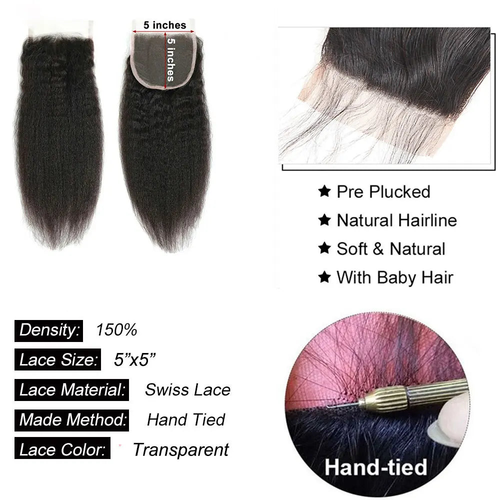 Kinky Straight Closure Human Hair 4x4 5x5 6x6 Transparent Lace Closure Frontal 13x4 13x6 Kinky Straight Lace Frontal Closure