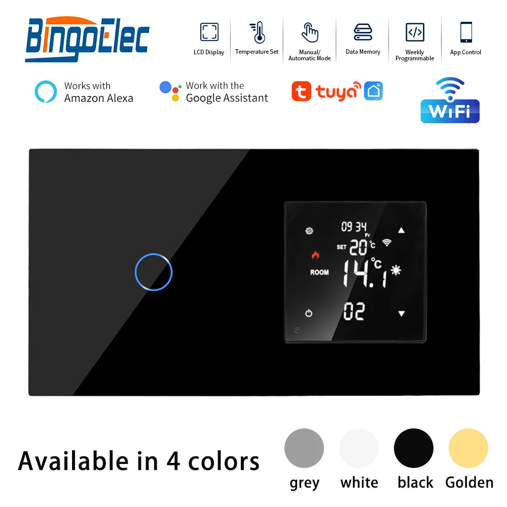 Bingoelec Tuya WiFi Smart Thermostat with Touch Switch Electric Floor Heating Water/Gas Boiler Temperature Controller Smart Home