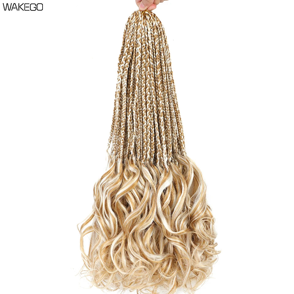 24 18 14 Inches French Curly Crochet Braids New Goddess Box Braids Bouncy French Curl Braid Hair Crochet Synthetic Braiding Hair