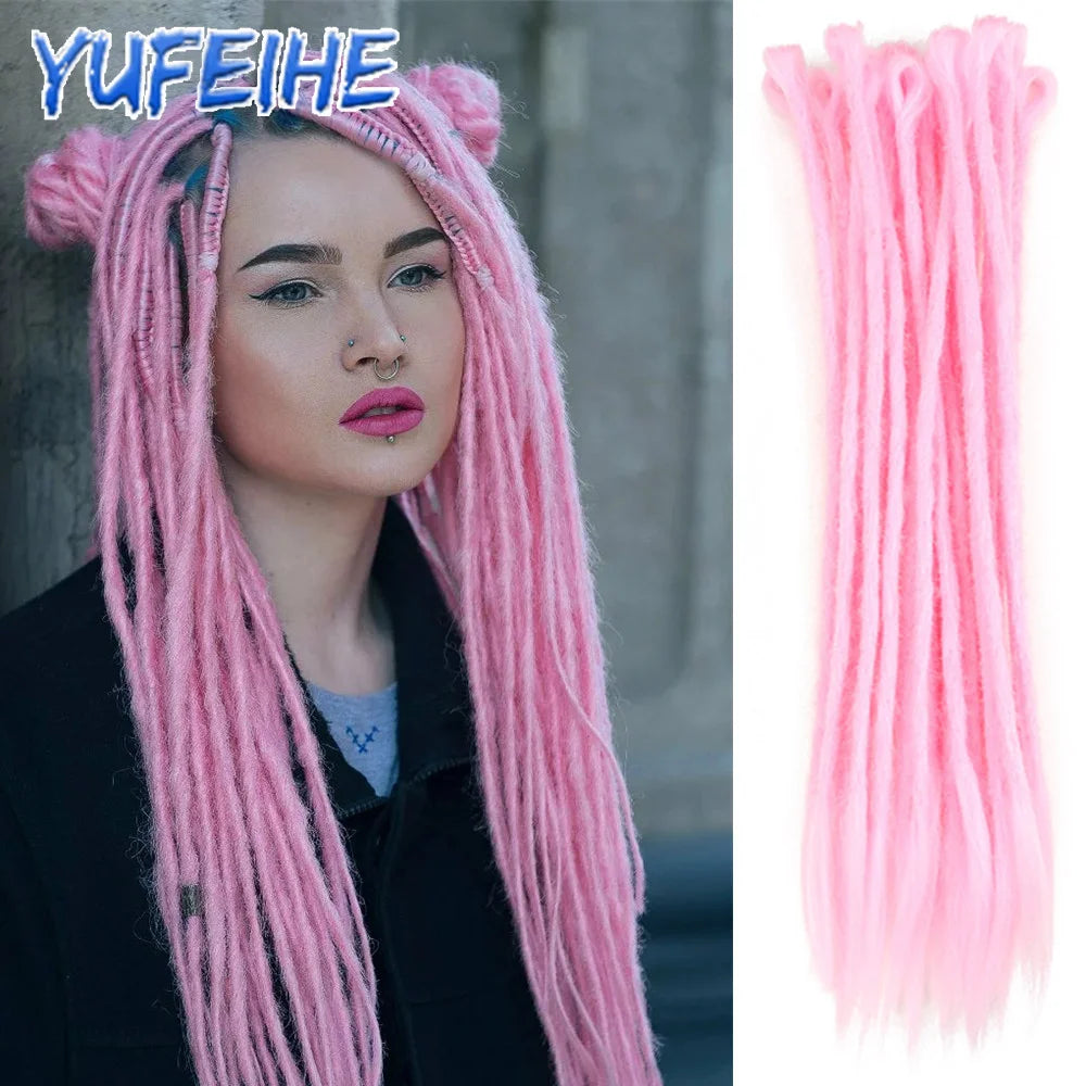 Dreadlocks Extensions Thin 0.7cm Width Synthetic Crochet Braids Hair Dreads Fake Hair Ombre Mint Green Reggae Hip Hop Style Pink