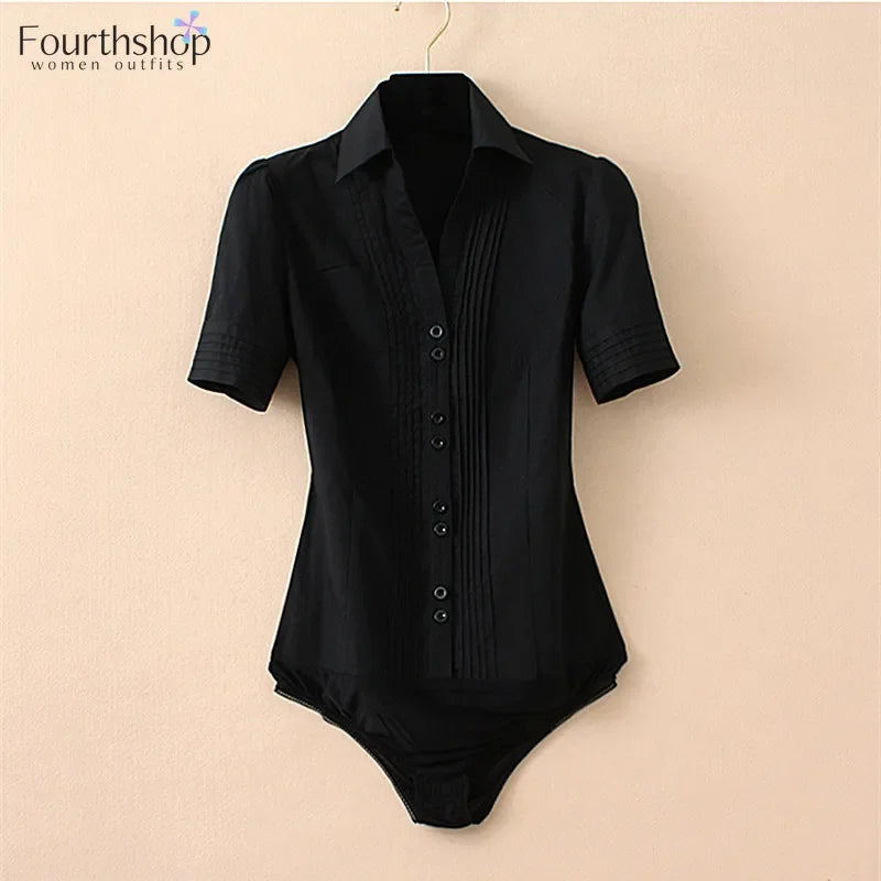 Office Work Outfits Long Sleeve And Short Sleeve Bodysuits White Shirts Black Blouses Fashion Rompers Elegant Overalls For Women
